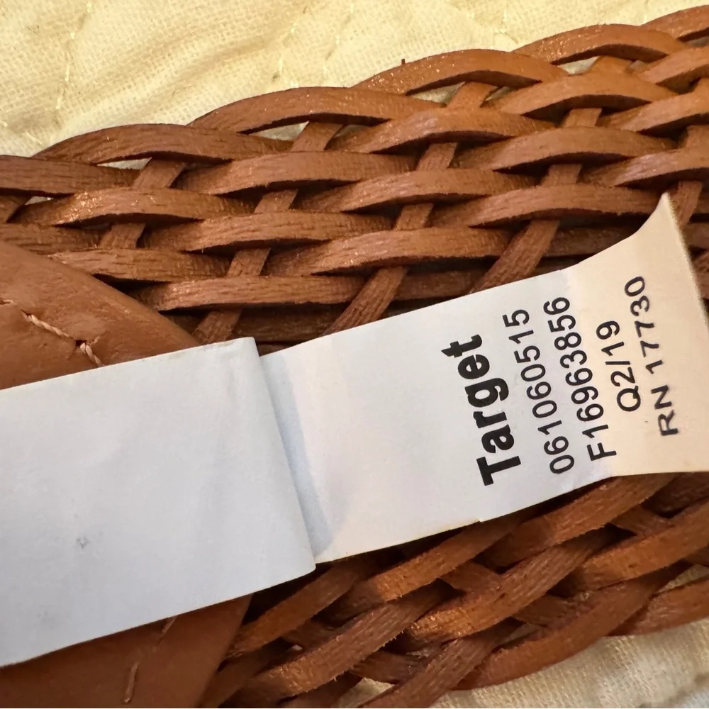 Target Tan Leather Woven Belt with Silver Buckle